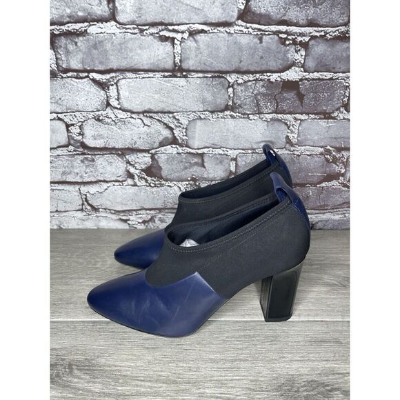 Via Spiga Midnight Navy Blue Leather Black Fabric Heels Women Sz 8.5B US/38.5EU - Picture 11 of 16